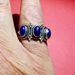Vintage 925 3 stone Blue Lapis Ring